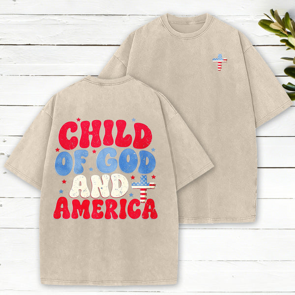 Child Of God And America Christian Washed T-Shirt