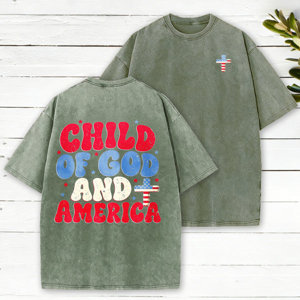 Child Of God And America Christian Washed T-Shirt