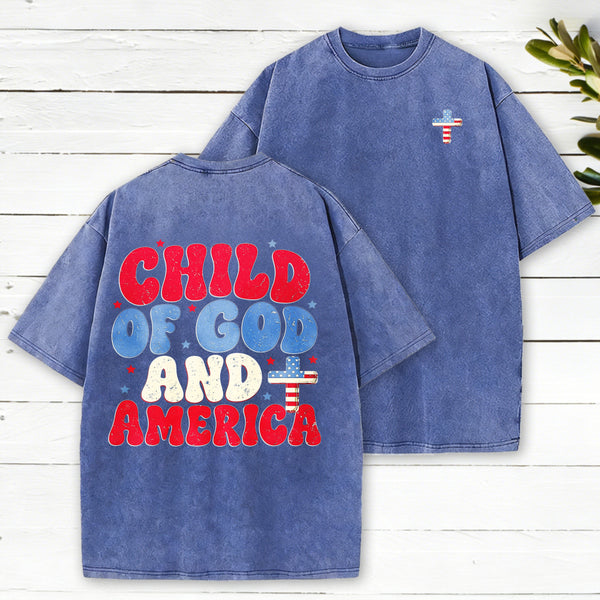 Child Of God And America Christian Washed T-Shirt