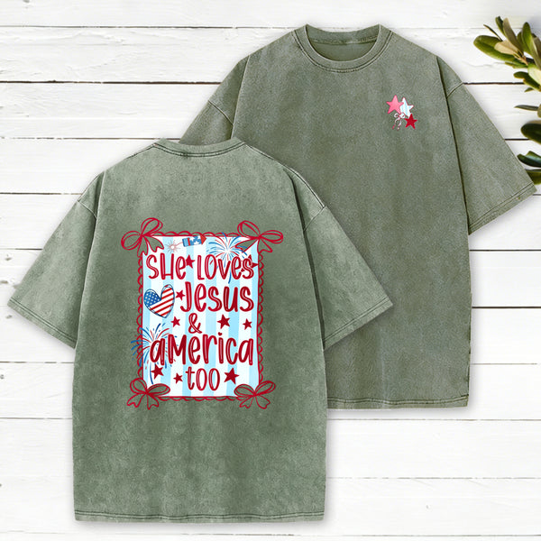 She Loves Jesus And America Too Christian Washed T-Shirt