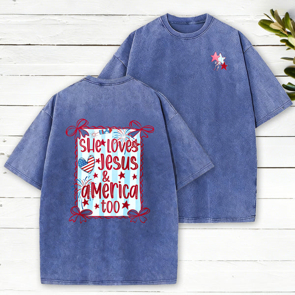 She Loves Jesus And America Too Christian Washed T-Shirt