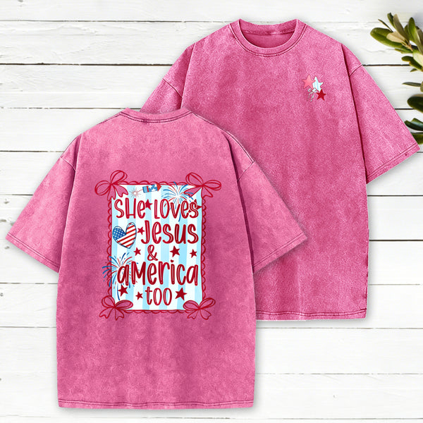 She Loves Jesus And America Too Christian Washed T-Shirt
