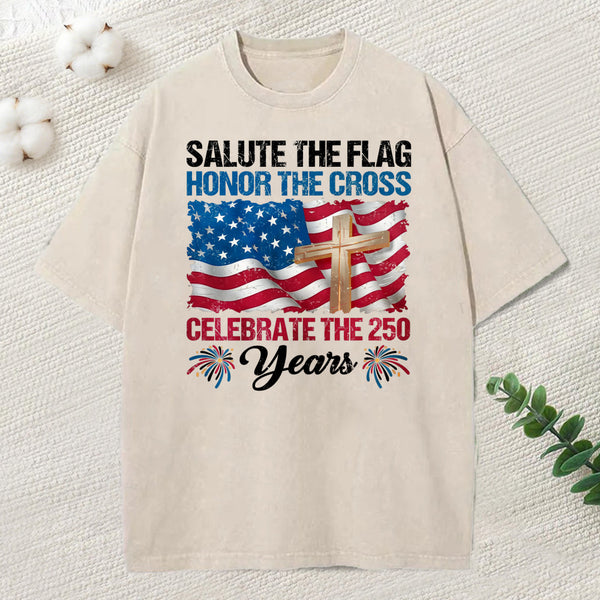 Salute The Flag Honor The Cross Christian Washed T-Shirt