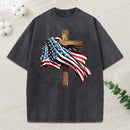 Cross Flag Christian Washed T-Shirt