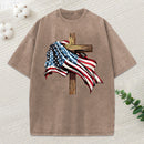 Cross Flag Christian Washed T-Shirt