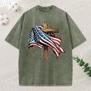 Cross Flag Christian Washed T-Shirt
