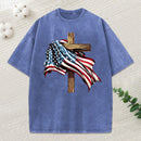 Cross Flag Christian Washed T-Shirt