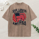 She Loves Jesus And American Too Christian Washed T-Shirt