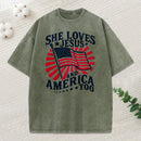 She Loves Jesus And American Too Christian Washed T-Shirt
