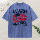 She Loves Jesus And American Too Christian Washed T-Shirt