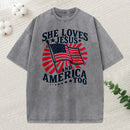 She Loves Jesus And American Too Christian Washed T-Shirt