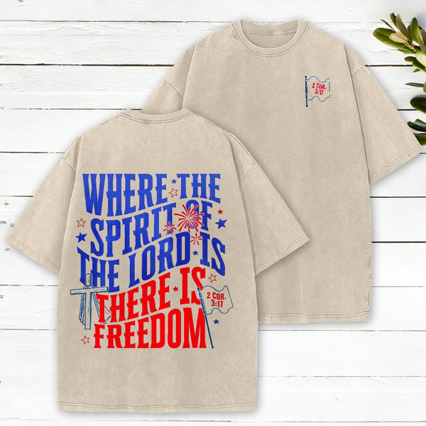 Where The Spirit Of The Lord Christian Washed T-Shirt