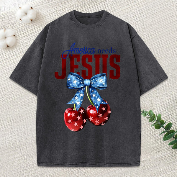 America Needs Jesus Christian Washed T-Shirt