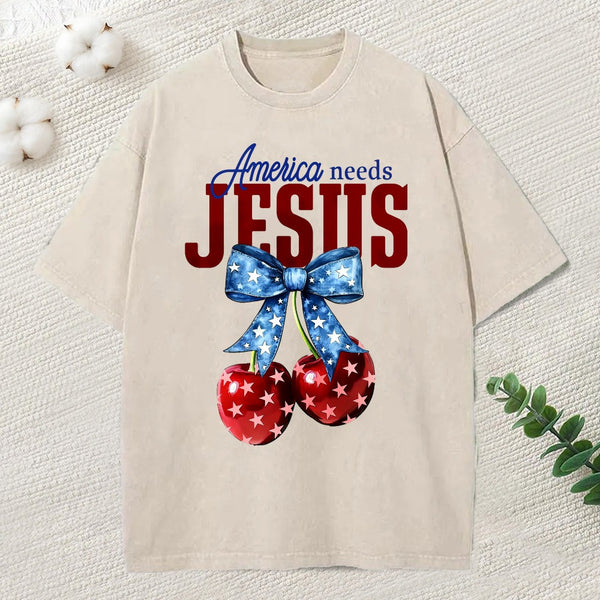 America Needs Jesus Christian Washed T-Shirt