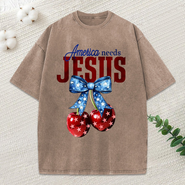 America Needs Jesus Christian Washed T-Shirt