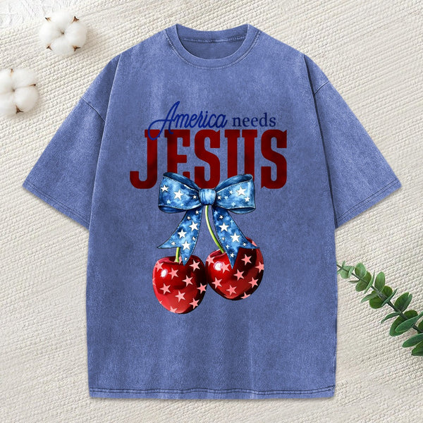 America Needs Jesus Christian Washed T-Shirt