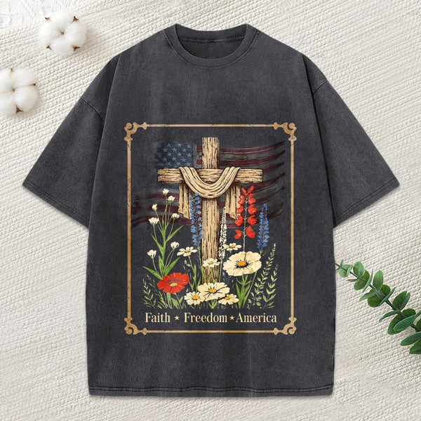 Faith Freedom America Christian Washed T-Shirt