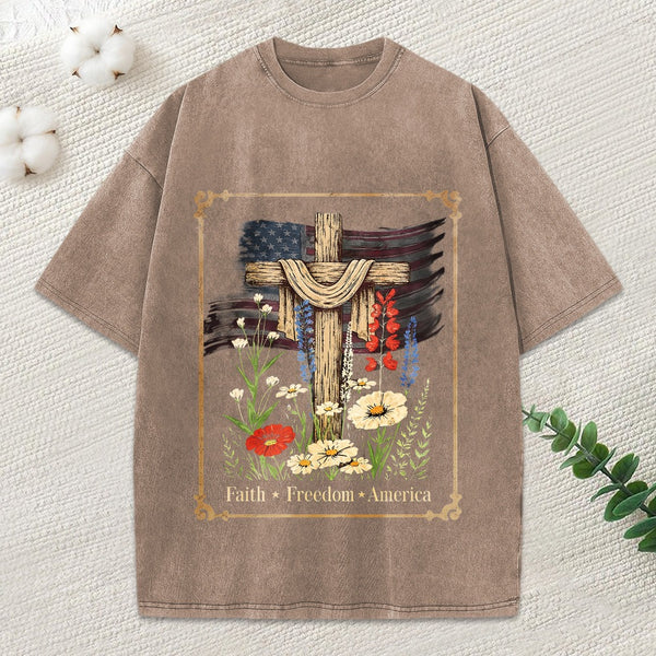 Faith Freedom America Christian Washed T-Shirt