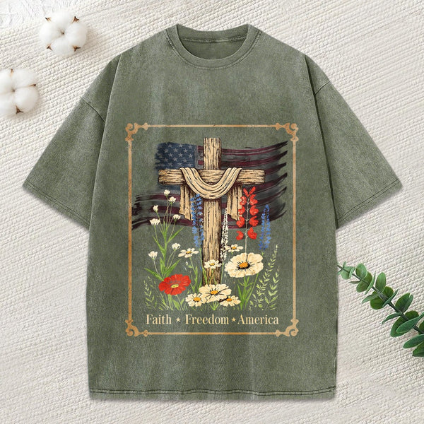 Faith Freedom America Christian Washed T-Shirt