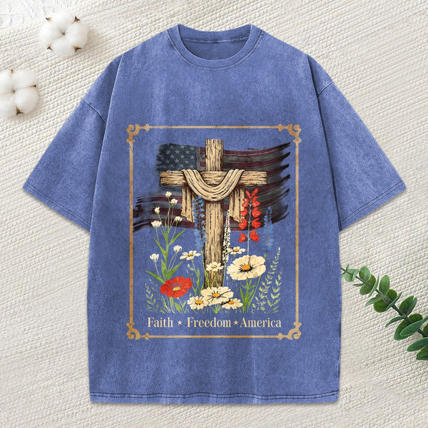 Faith Freedom America Christian Washed T-Shirt