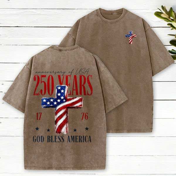 Gold Bless America Christian Washed T-Shirt