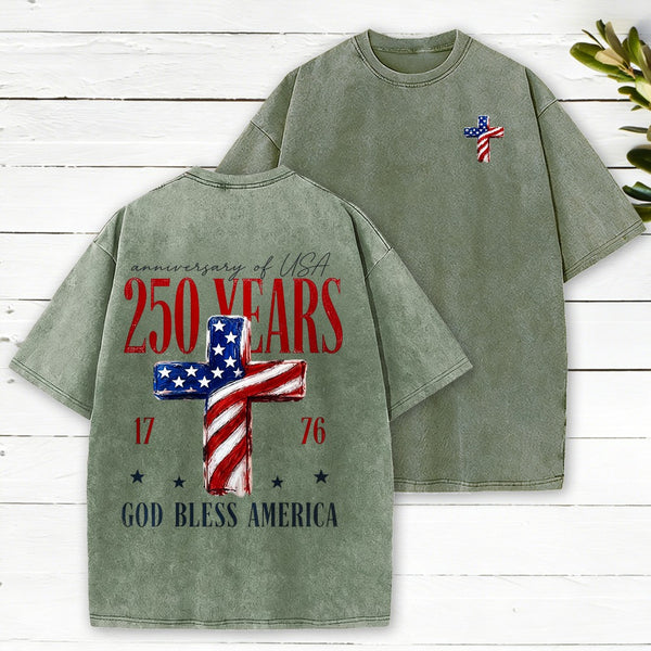 Gold Bless America Christian Washed T-Shirt