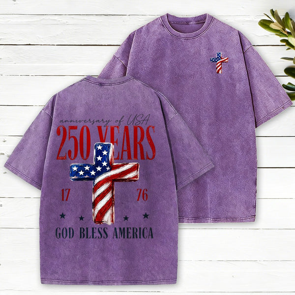 Gold Bless America Christian Washed T-Shirt