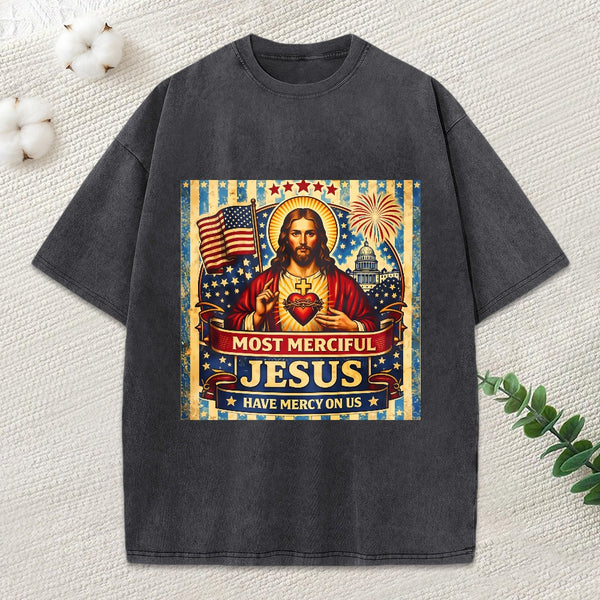 Most Merciful Jesus Have Mercy On Us Christian Washed T-Shirt