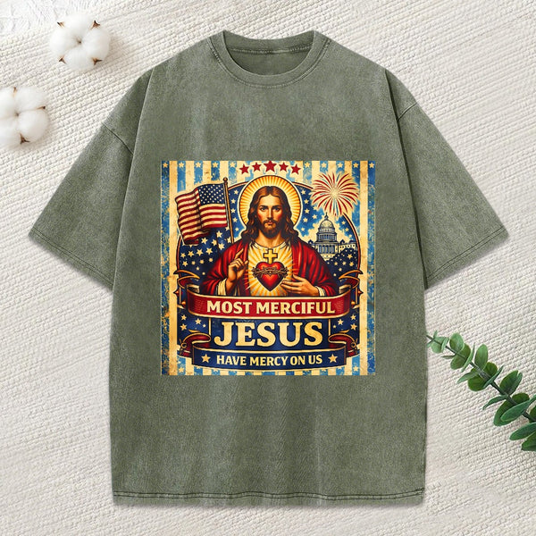 Most Merciful Jesus Have Mercy On Us Christian Washed T-Shirt