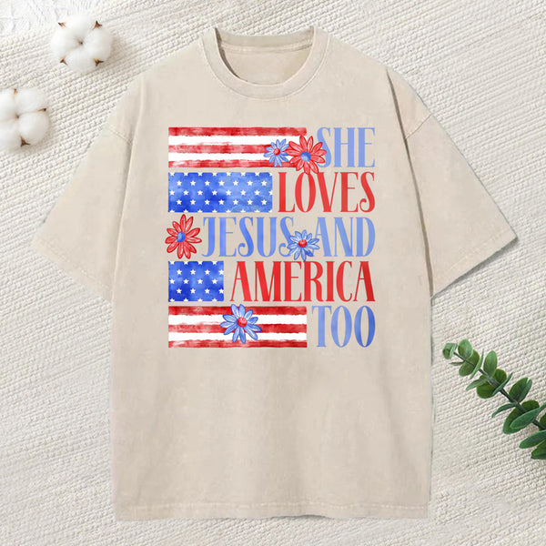 She Loves Jesus And America Too Christian Washed T-Shirt