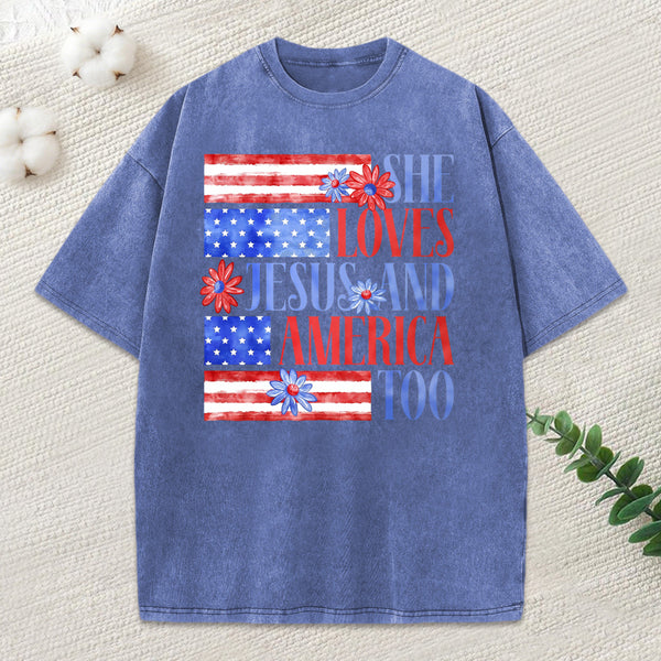 She Loves Jesus And America Too Christian Washed T-Shirt