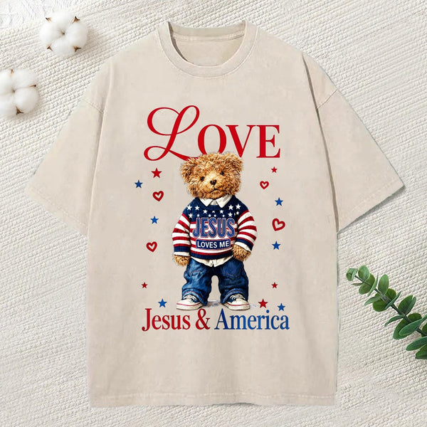Love Jesus And America Christian Washed T-Shirt