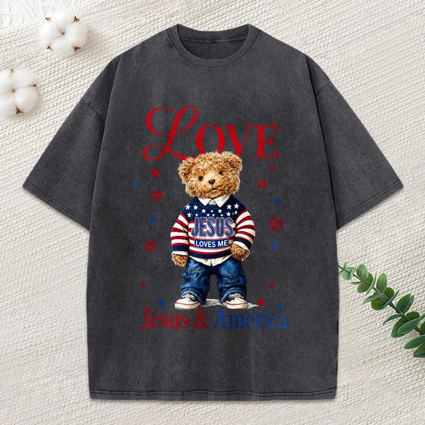 Love Jesus And America Christian Washed T-Shirt