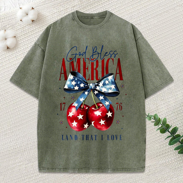God Bless America Land That I Love Christian Washed T-Shirt