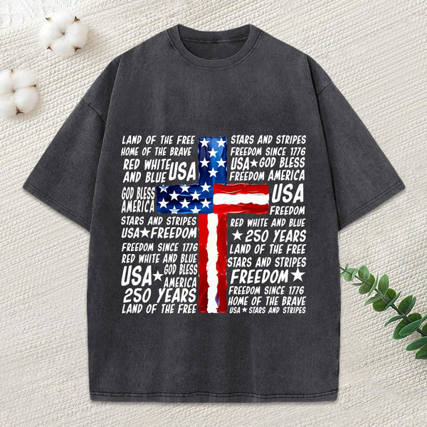 God Bless Land Of The Free Christian Washed T-Shirt