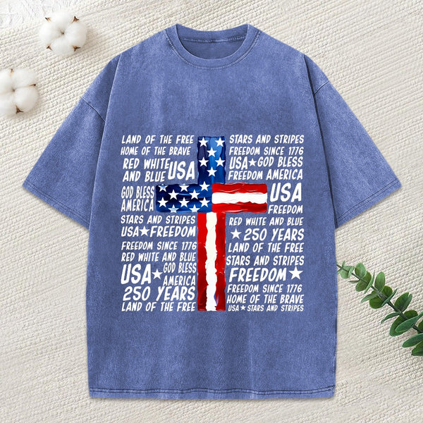 God Bless Land Of The Free Christian Washed T-Shirt