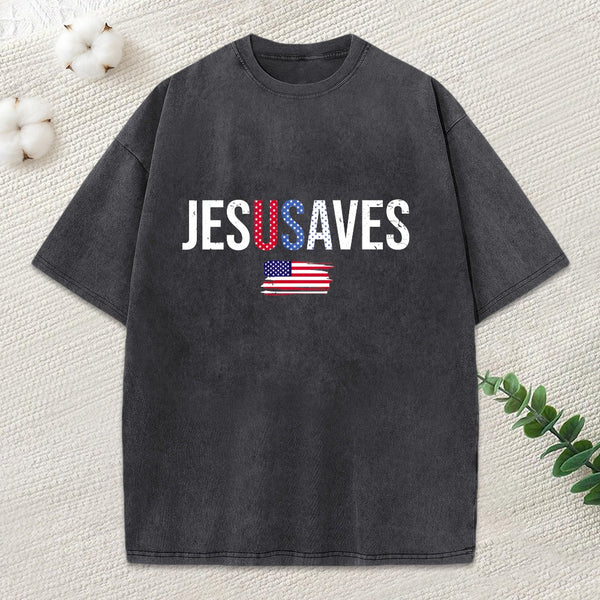 Jesus Saves Christian Washed T-Shirt
