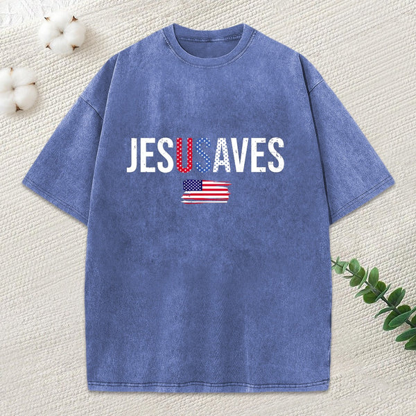 Jesus Saves Christian Washed T-Shirt