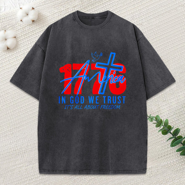 1776 In God We Trust Christian Washed T-Shirt