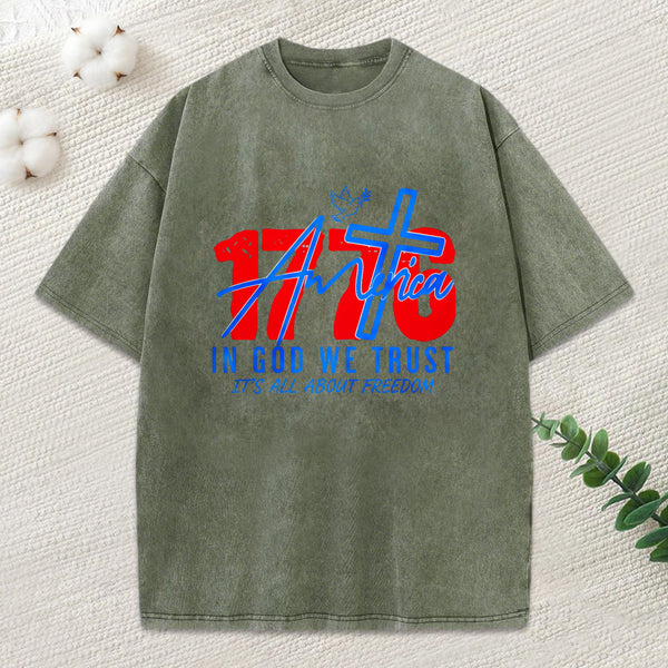 1776 In God We Trust Christian Washed T-Shirt