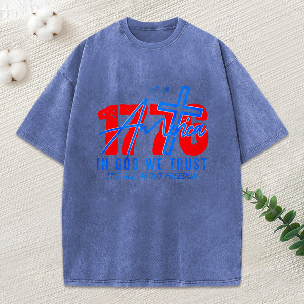 1776 In God We Trust Christian Washed T-Shirt