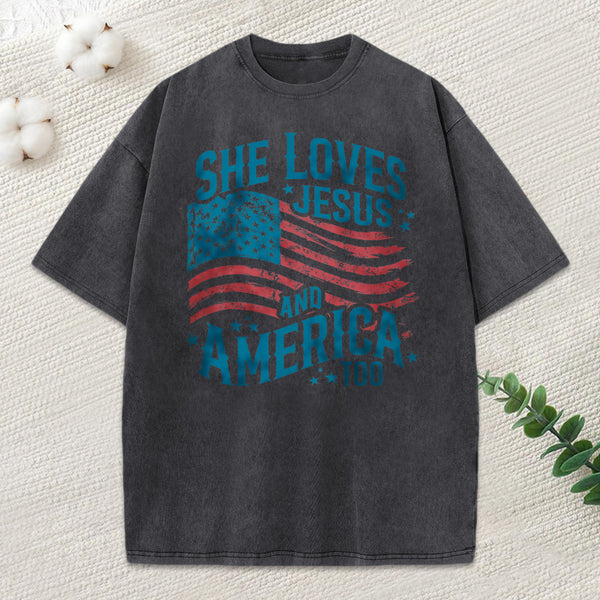 She Loves Jesus Christian Washed T-Shirt