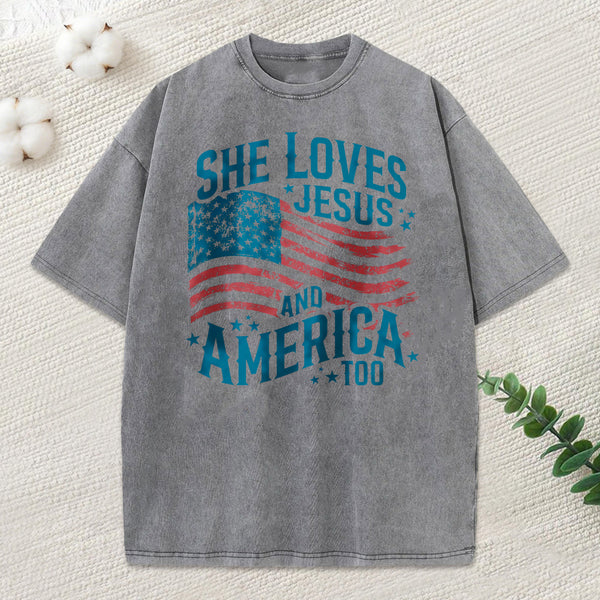 She Loves Jesus Christian Washed T-Shirt