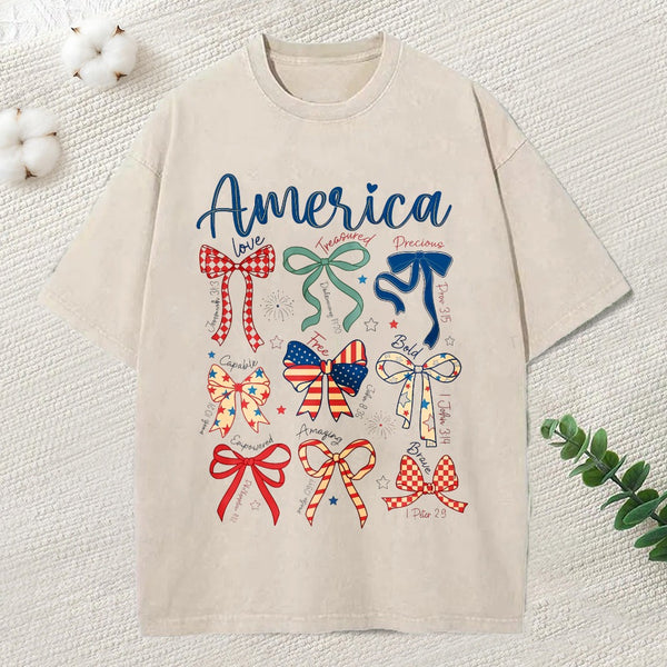 America Coquette Independence Day Christian Washed T-Shirt