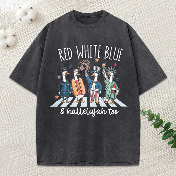 Red White Blue Hallelujah Too Christian Washed T-Shirt