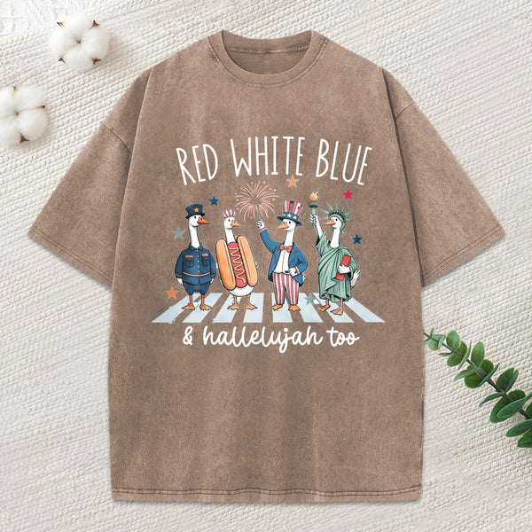 Red White Blue Hallelujah Too Christian Washed T-Shirt