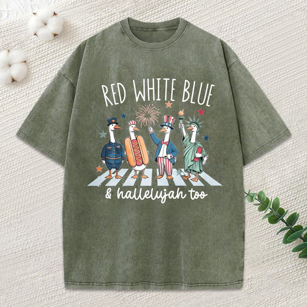 Red White Blue Hallelujah Too Christian Washed T-Shirt