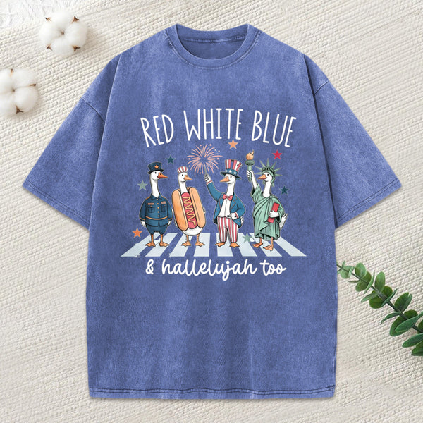 Red White Blue Hallelujah Too Christian Washed T-Shirt