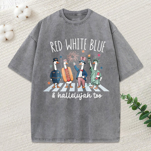 Red White Blue Hallelujah Too Christian Washed T-Shirt