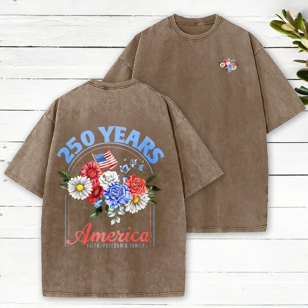 Faith Freedom Family Christian Washed T-Shirt